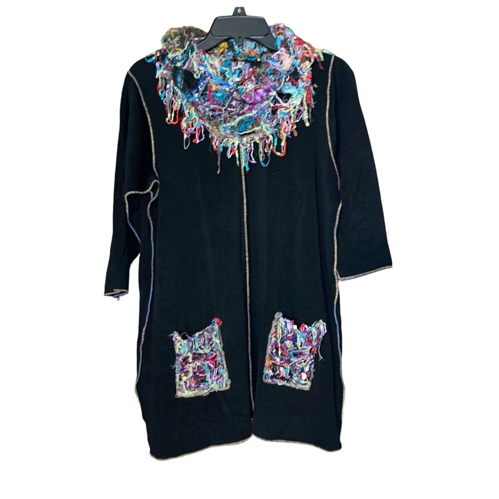 Hand Made O/S Chenille Lagenlook Black Thermal Cowl Neck Tunic Top Art to Wear - Picture 3 of 7
